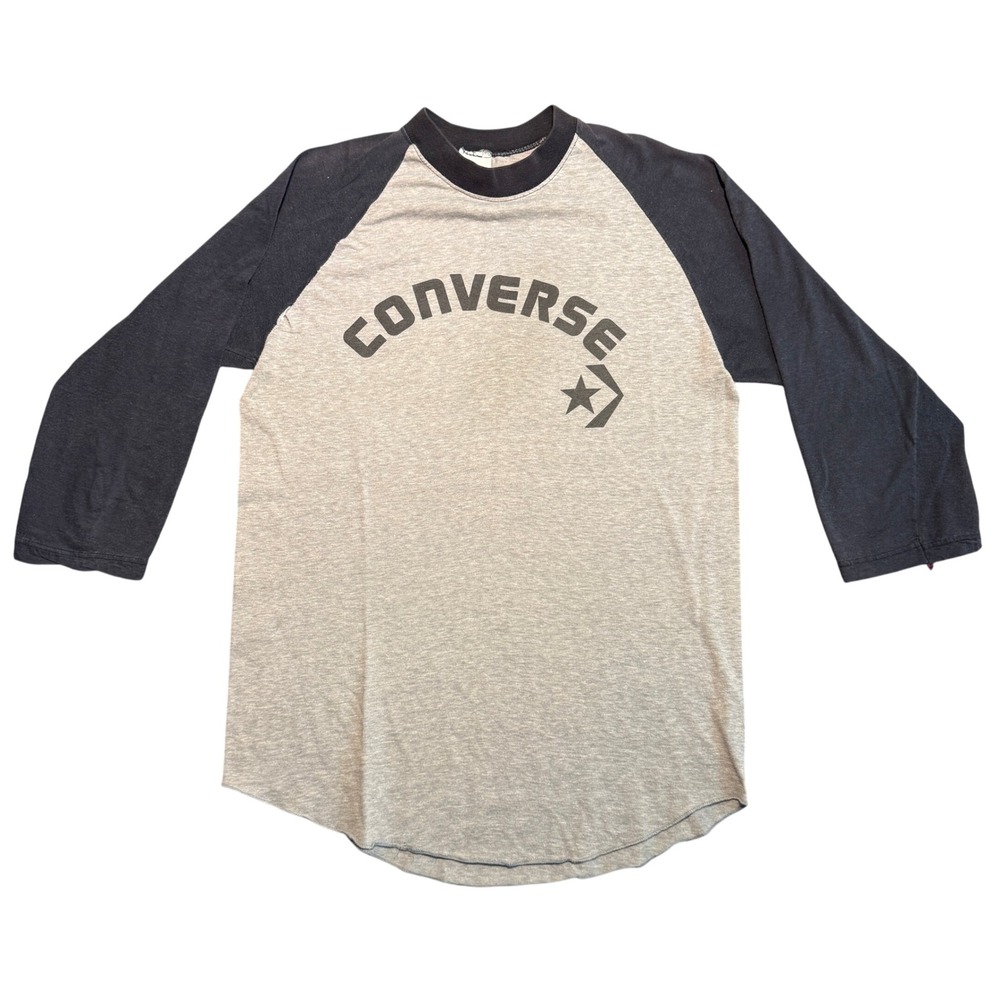 Vintage Converse Raglan Baseball Tee Gray Navy Blue 3/4 Sleeve Large 50/50 Thin